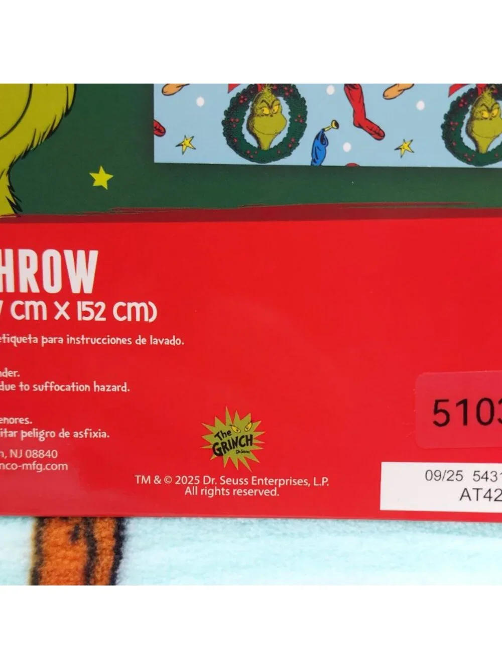 Dr Seuss The Grinch Plush Throw Blanket 50